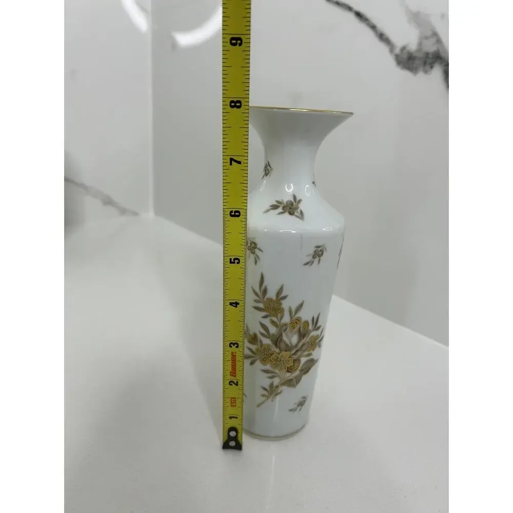 Jaeger & Co. Porcelain Gold & Gray Flower Vase 8